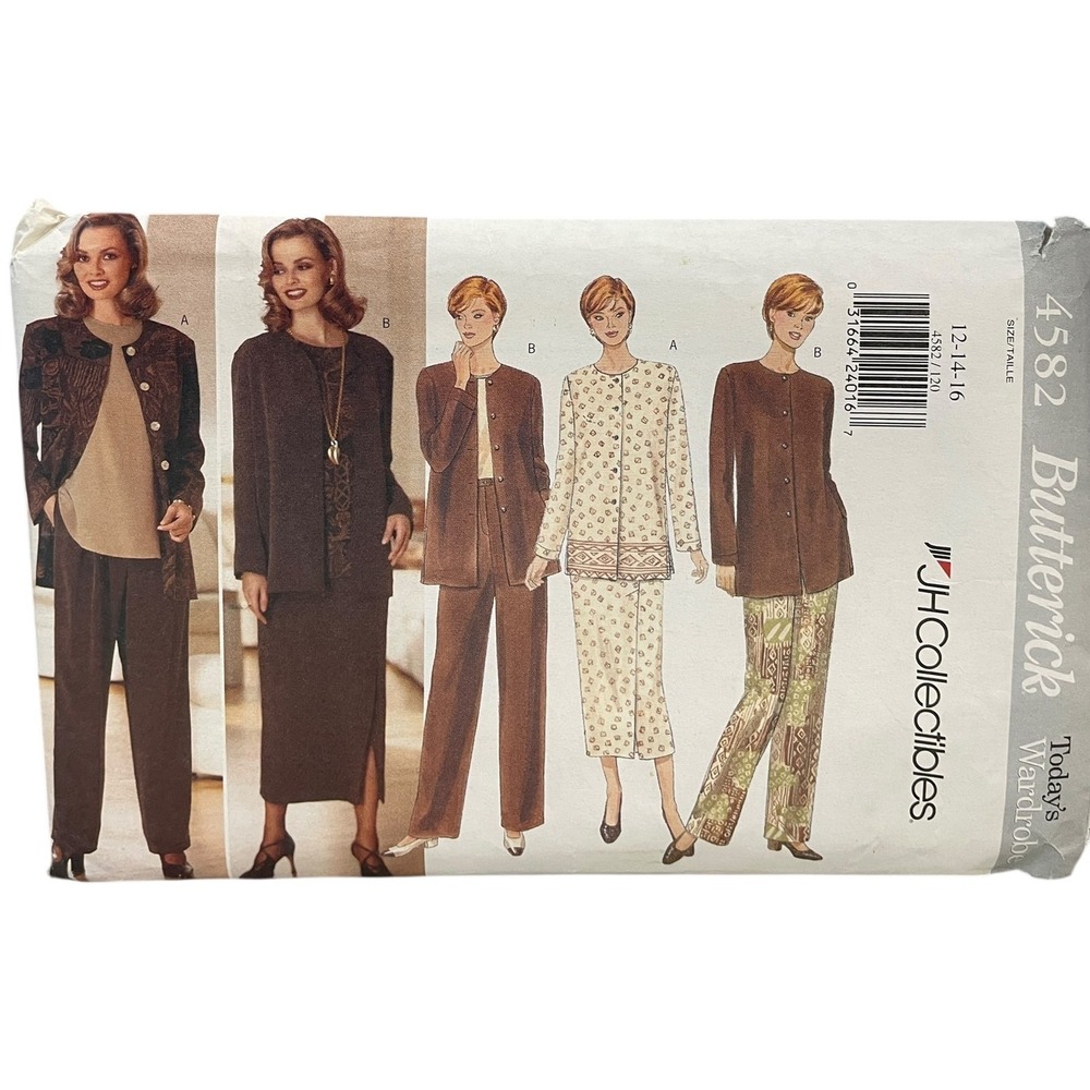 Butterick Sewing Pattern 4582 Women Size 12-16 Jacket Pants Top Skirt 1990s FF
